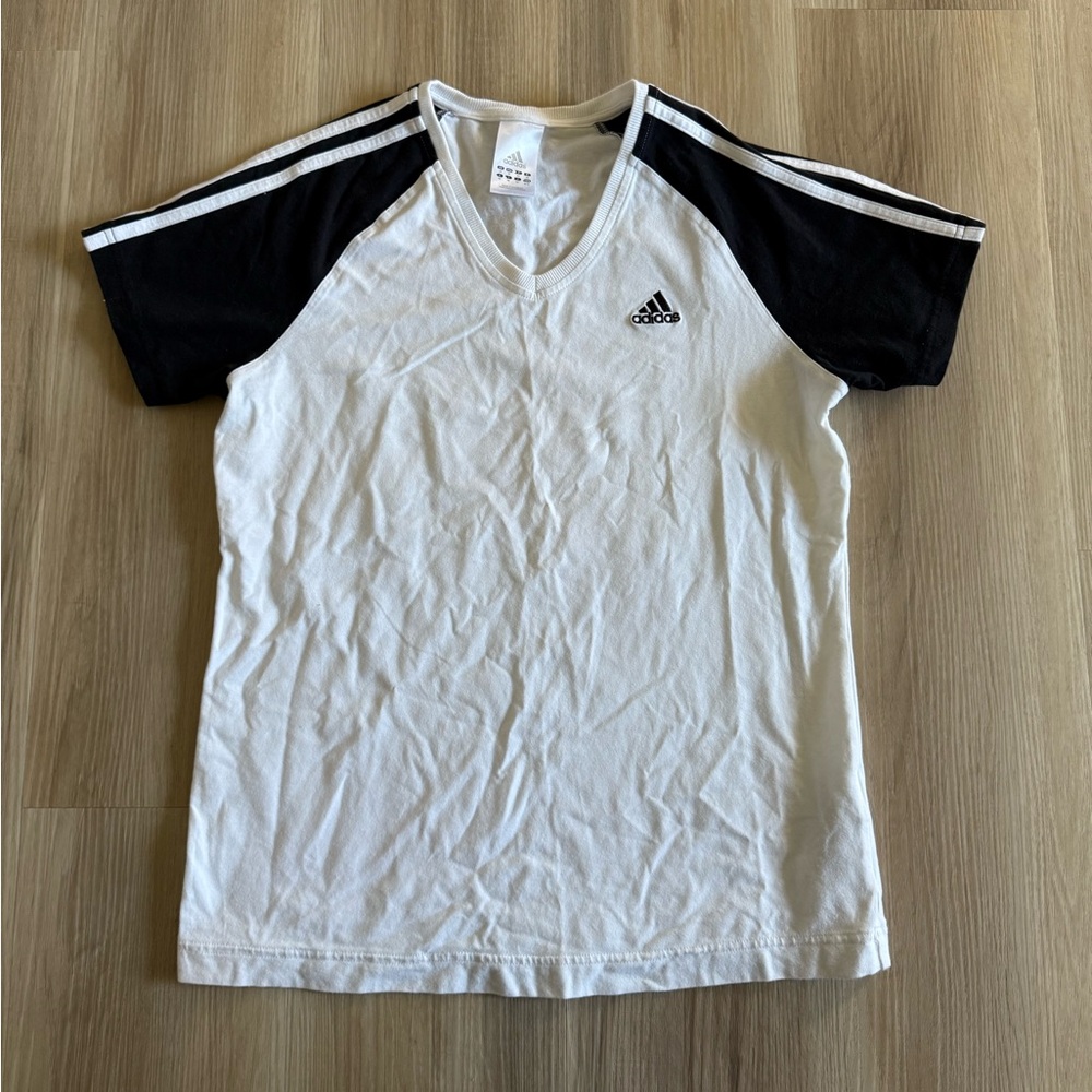Adidas White and Black Raglan Tee
